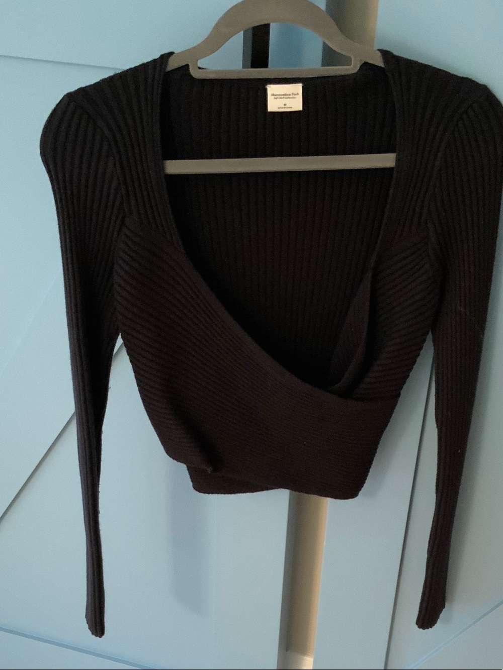Abercrombie & Fitch Black Ribbed Wrap V-Neck Sweater
